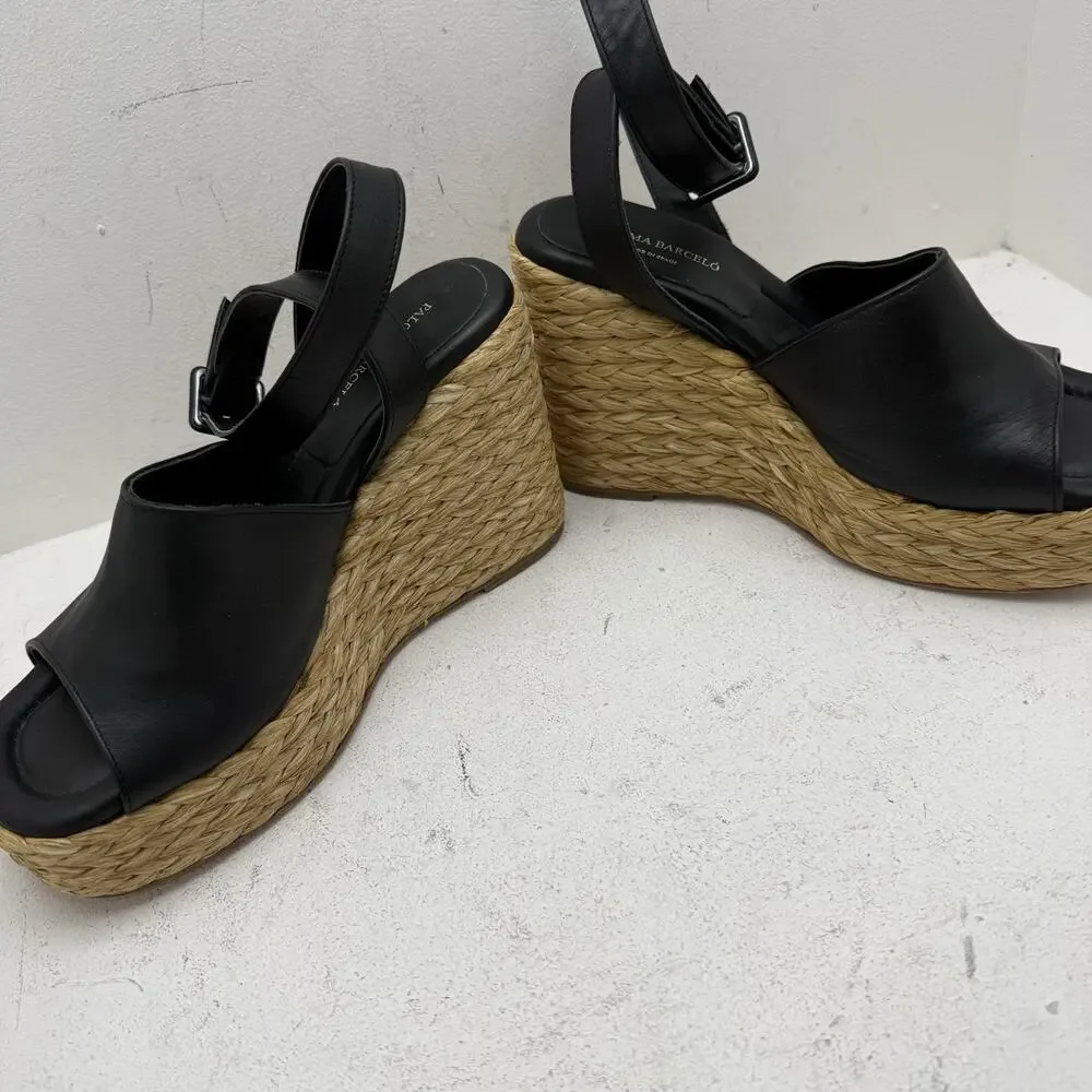 Paloma Barcelo Sandal‎ Espadrilles Wedge Women’s Size 38 US 7.5 Black Chunky